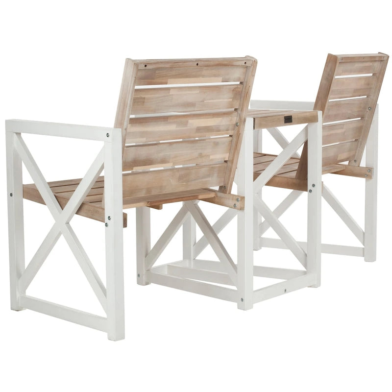Banc d'extérieur Jovanna SAFAVIEH blanc et chêne - 62 larg. x 28 prof. x 34 haut.