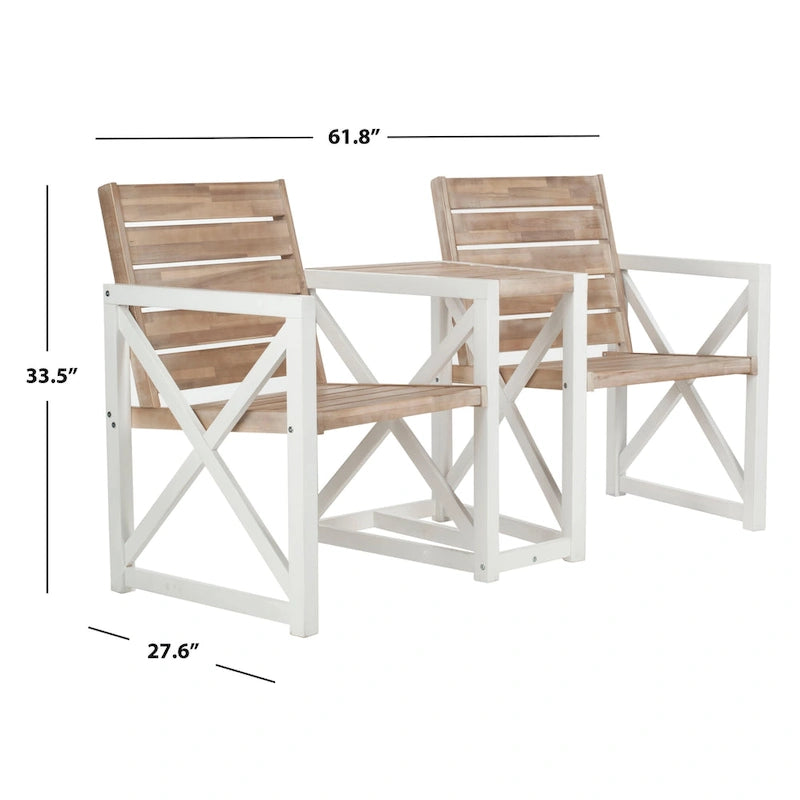 Banc d'extérieur Jovanna SAFAVIEH blanc et chêne - 62 larg. x 28 prof. x 34 haut.