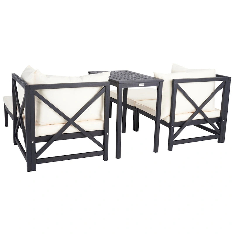 SAFAVIEH Outdoor Living Ensemble sectionnel 5 pièces Ronson – Gris ardoise foncé/Beige – 27L x 27P x 27H