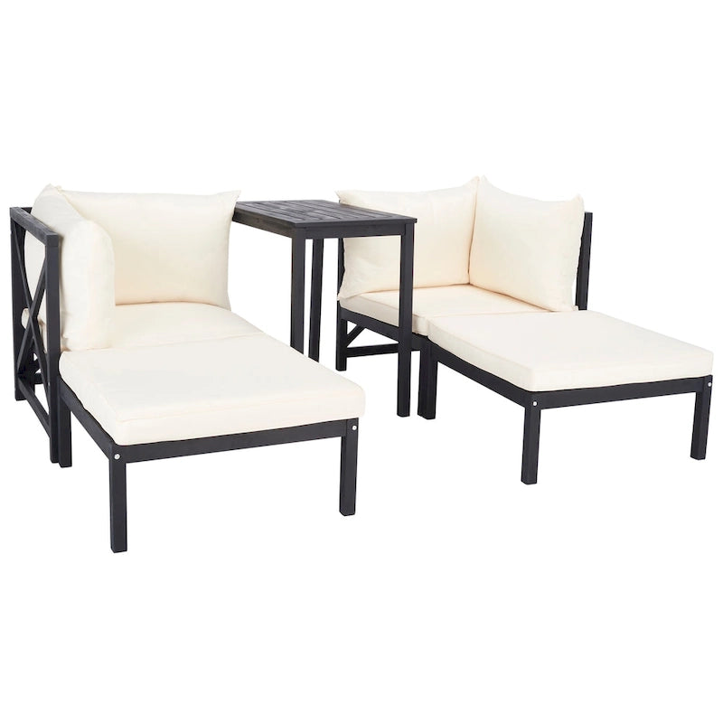 SAFAVIEH Outdoor Living Ensemble sectionnel 5 pièces Ronson – Gris ardoise foncé/Beige – 27L x 27P x 27H