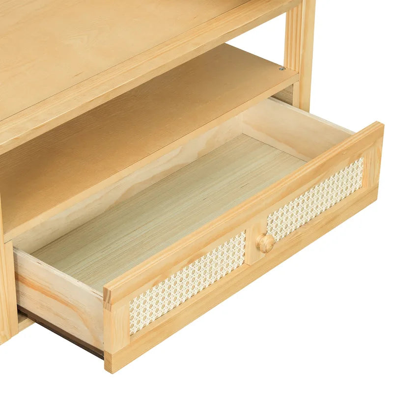 Table Basse Moderne U Can avec Étagère de Rangement et Tiroir en Rotin