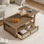 Table Basse Moderne U Can avec Étagère de Rangement et Tiroir en Rotin
