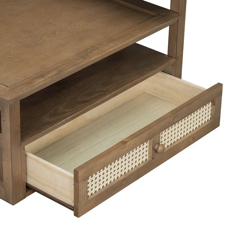 Table Basse Moderne U Can avec Étagère de Rangement et Tiroir en Rotin