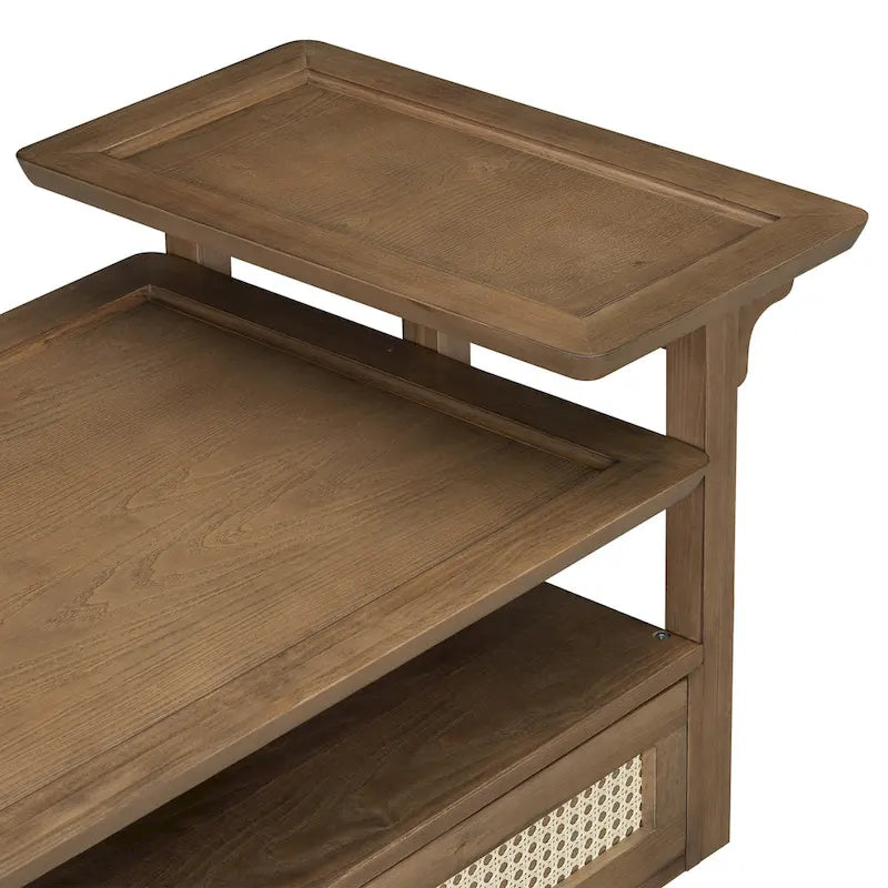 Table Basse Moderne U Can avec Étagère de Rangement et Tiroir en Rotin