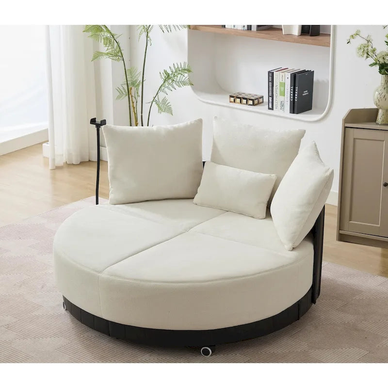 Fauteuil pivotant rond surdimensionné de 52,75 po avec support de téléphone réglable