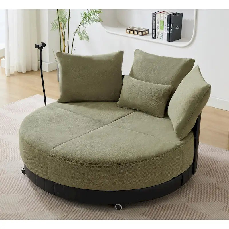 Fauteuil pivotant rond surdimensionné de 52,75 po avec support de téléphone réglable