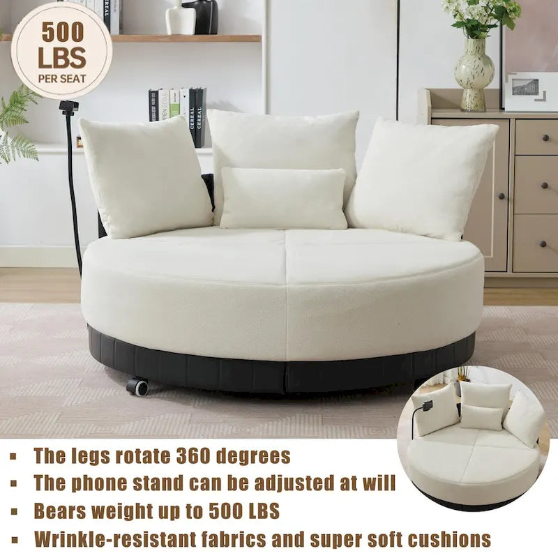 Fauteuil pivotant rond surdimensionné de 52,75 po avec support de téléphone réglable