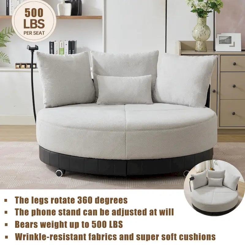 Fauteuil pivotant rond surdimensionné de 52,75 po avec support de téléphone réglable