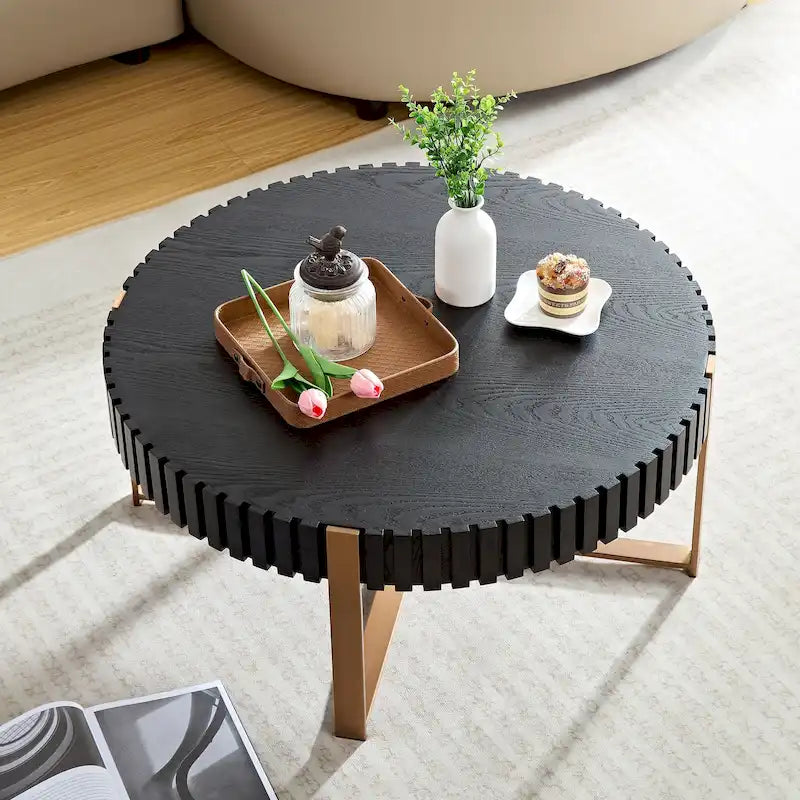 Table basse ronde forme tambour faite à la main moderne 31,5 pouces base robuste