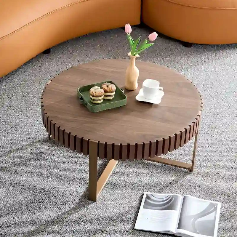 Modern Handmade Drum Shape Round Coffee Table 31.5 Inches Sturdy Base
