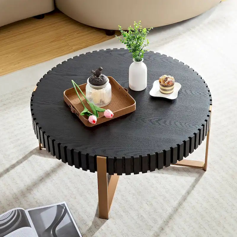 Modern Handmade Drum Shape Round Coffee Table 31.5 Inches Sturdy Base