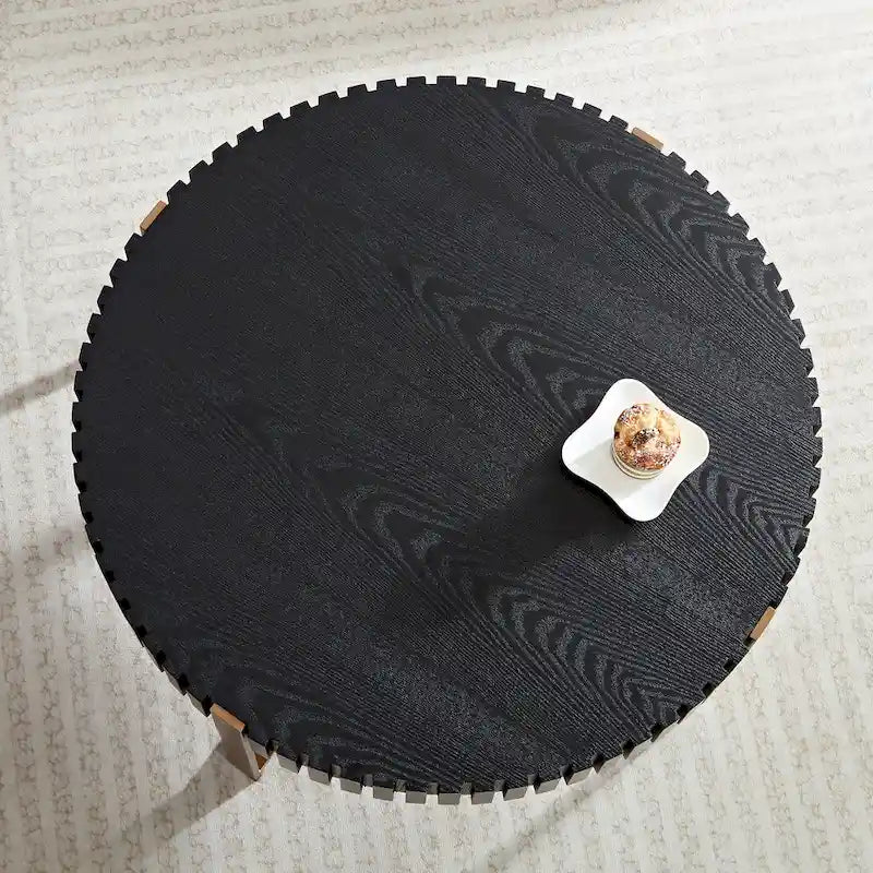 Table basse ronde forme tambour faite à la main moderne 31,5 pouces base robuste