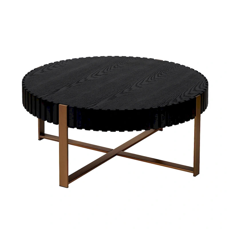 Table basse ronde forme tambour faite à la main moderne 31,5 pouces base robuste