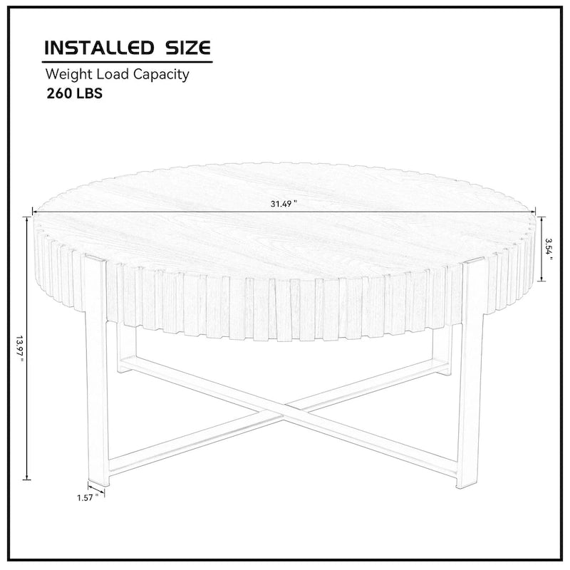 Table basse ronde forme tambour faite à la main moderne 31,5 pouces base robuste