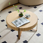 Table basse ronde forme tambour faite à la main moderne 31,5 pouces base robuste