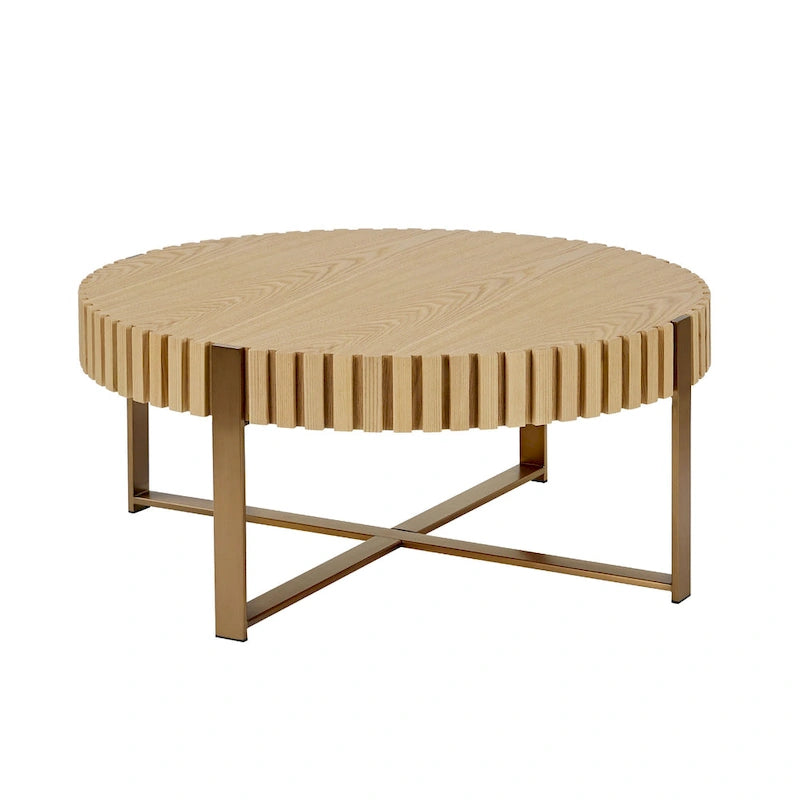 Table basse ronde forme tambour faite à la main moderne 31,5 pouces base robuste