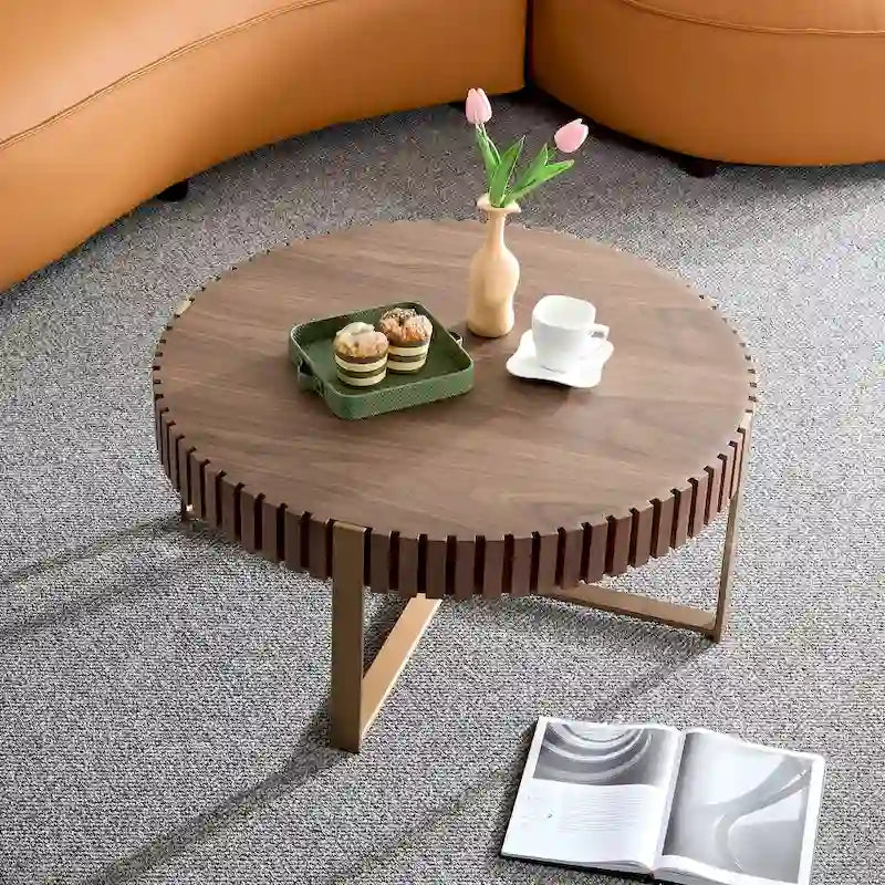 Table basse ronde forme tambour faite à la main moderne 31,5 pouces base robuste