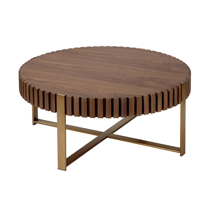 Table basse ronde forme tambour faite à la main moderne 31,5 pouces base robuste