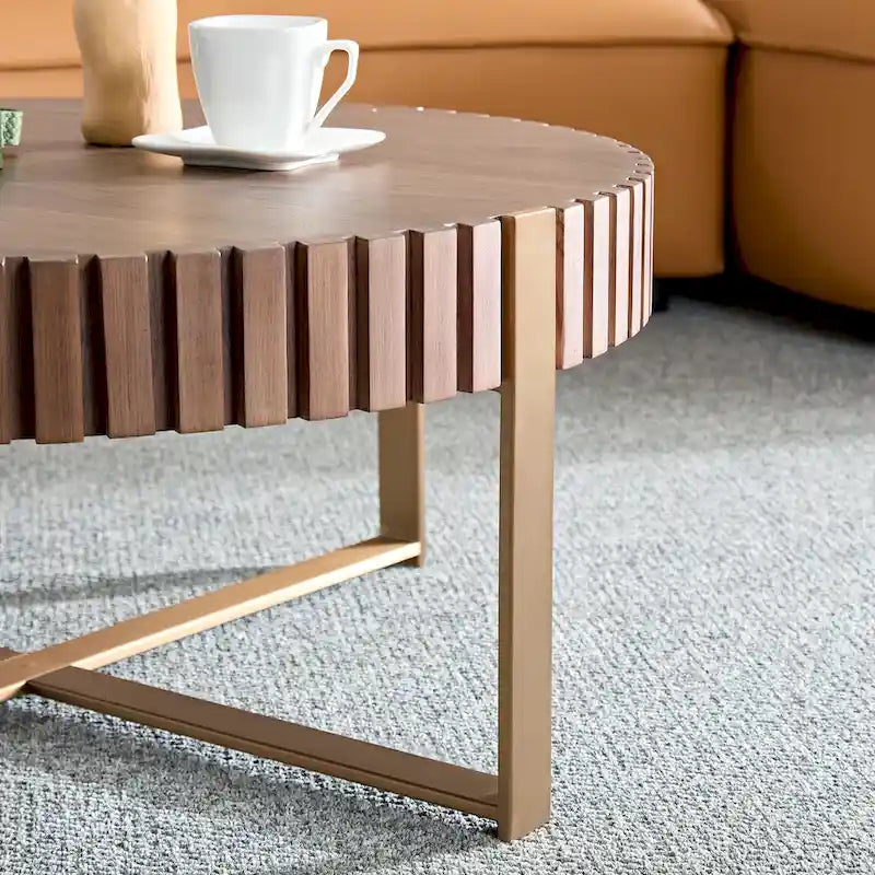 Table basse ronde forme tambour faite à la main moderne 31,5 pouces base robuste
