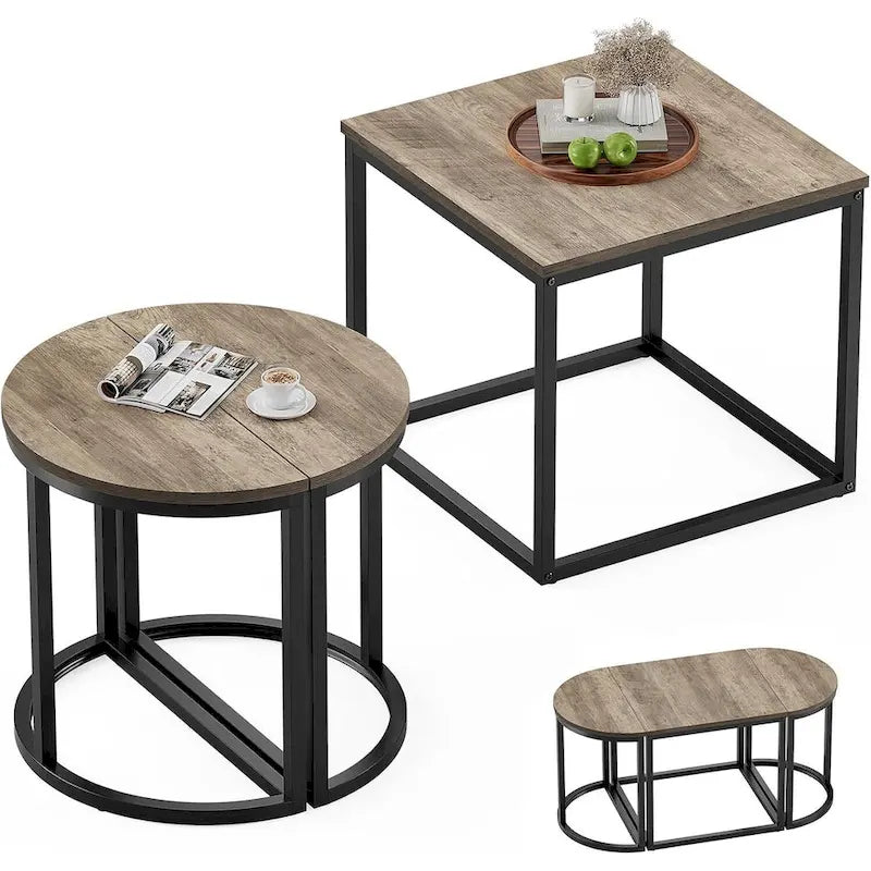 Ensemble de 3 tables basses ovales modernes avec 2 tables d'appoint et cadre en métal