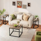 Ensemble de 3 tables basses ovales modernes avec 2 tables d'appoint et cadre en métal