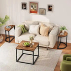 Ensemble de 3 tables basses ovales modernes avec 2 tables d'appoint et cadre en métal