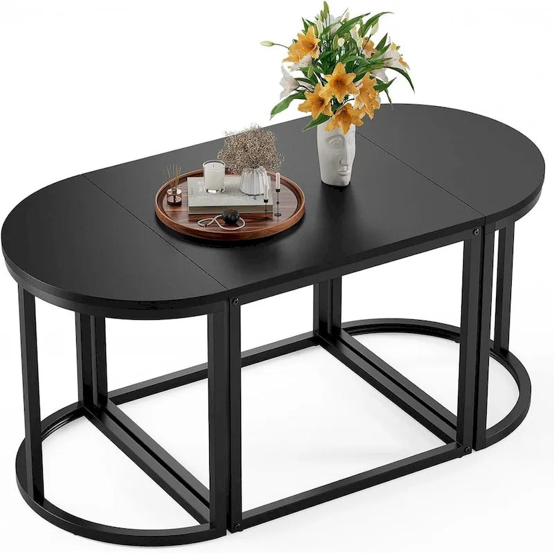 Ensemble de 3 tables basses ovales modernes avec 2 tables d'appoint et cadre en métal