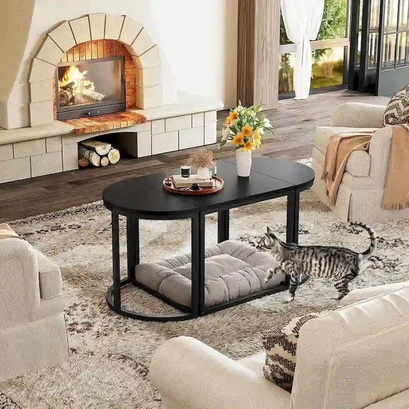 Ensemble de 3 tables basses ovales modernes avec 2 tables d'appoint et cadre en métal