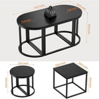 Ensemble de 3 tables basses ovales modernes avec 2 tables d'appoint et cadre en métal