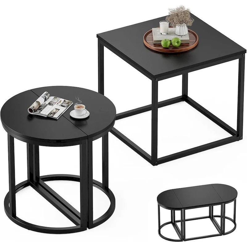 Ensemble de 3 tables basses ovales modernes avec 2 tables d'appoint et cadre en métal