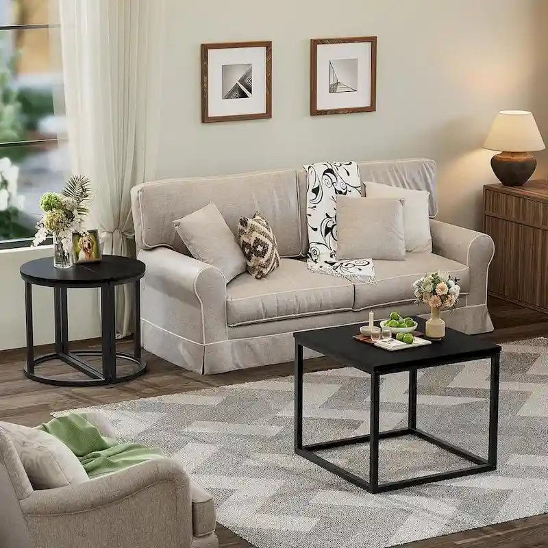 Ensemble de 3 tables basses ovales modernes avec 2 tables d'appoint et cadre en métal