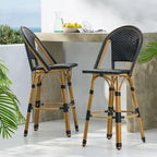 29.5 Outdoor PE Rattan and Aluminum French Barstools, Set of 2