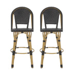 29,5 Tabourets de bar français en rotin synthétique et aluminium pour extérieur, lot de 2