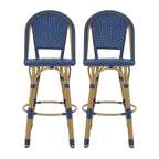 29,5 Tabourets de bar français en rotin synthétique et aluminium pour extérieur, lot de 2