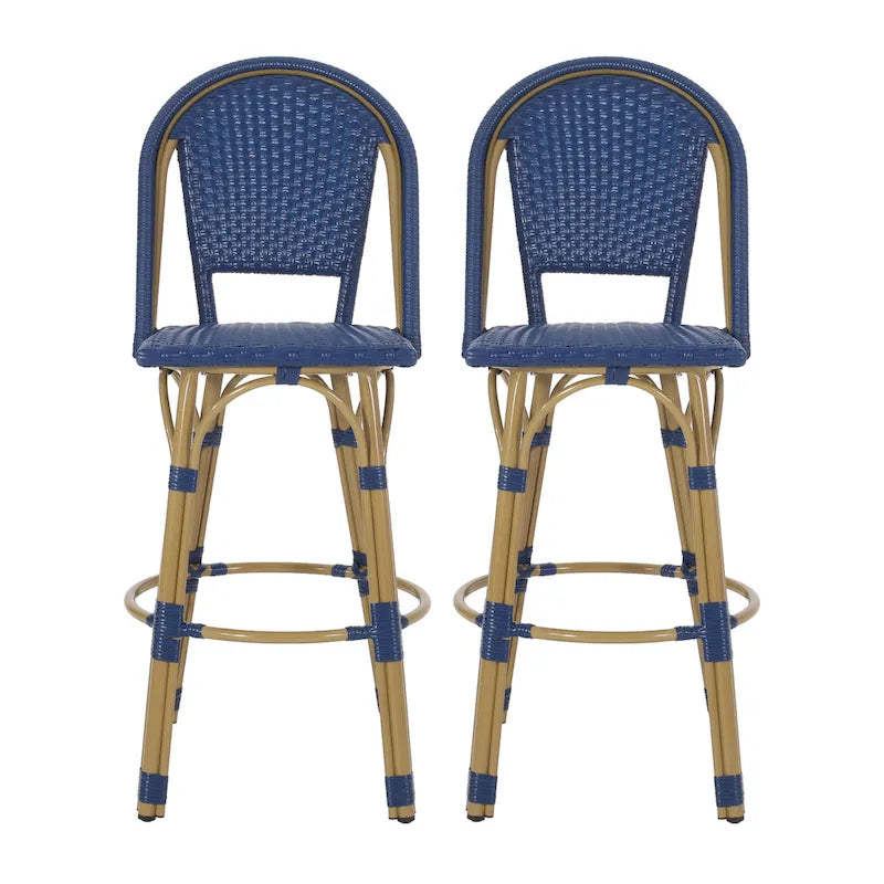 29,5 Tabourets de bar français en rotin synthétique et aluminium pour extérieur, lot de 2
