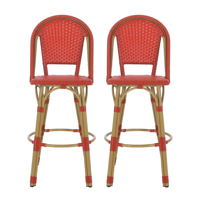 29,5 Tabourets de bar français en rotin synthétique et aluminium pour extérieur, lot de 2