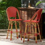 29,5 Tabourets de bar français en rotin synthétique et aluminium pour extérieur, lot de 2
