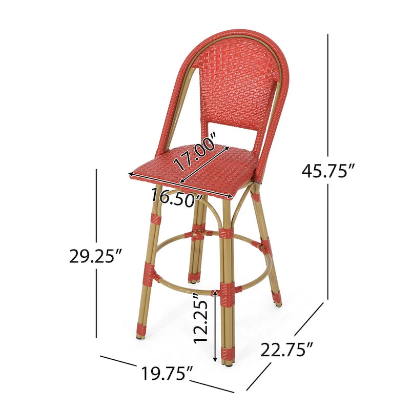 29,5 Tabourets de bar français en rotin synthétique et aluminium pour extérieur, lot de 2