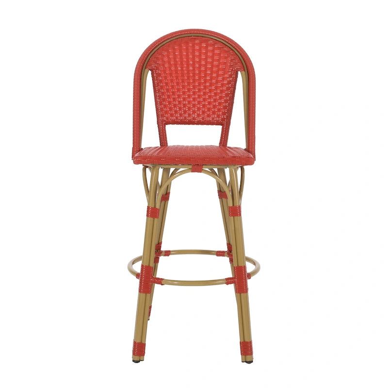 29,5 Tabourets de bar français en rotin synthétique et aluminium pour extérieur, lot de 2