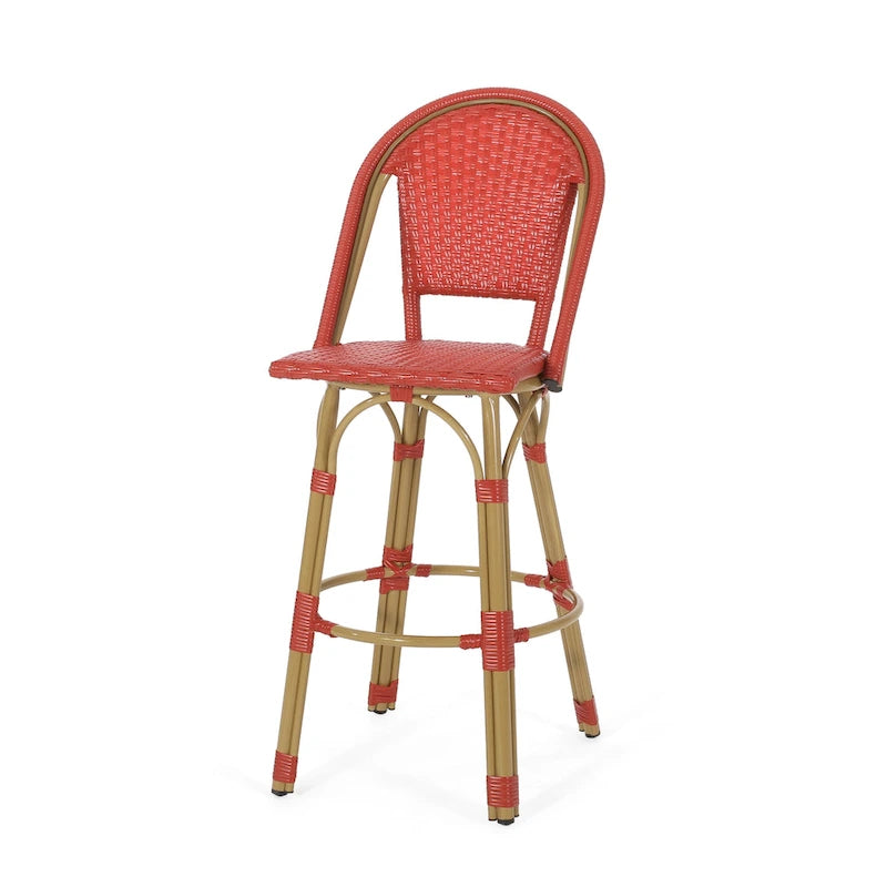29,5 Tabourets de bar français en rotin synthétique et aluminium pour extérieur, lot de 2
