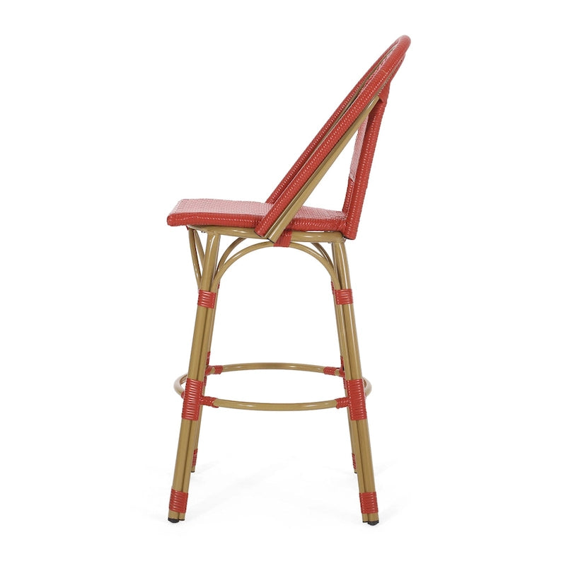 29,5 Tabourets de bar français en rotin synthétique et aluminium pour extérieur, lot de 2