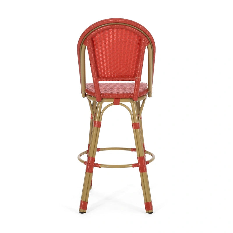 29,5 Tabourets de bar français en rotin synthétique et aluminium pour extérieur, lot de 2