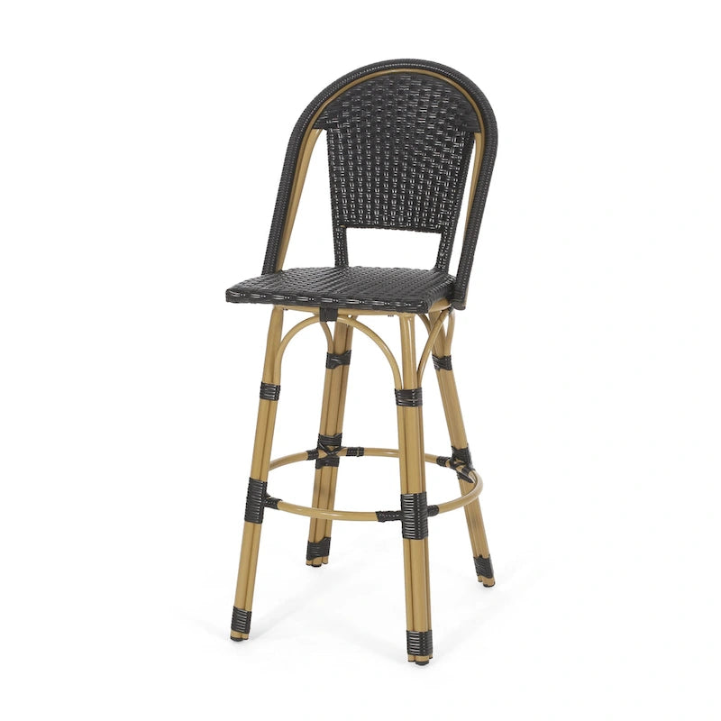 29,5 Tabourets de bar français en rotin synthétique et aluminium pour extérieur, lot de 2