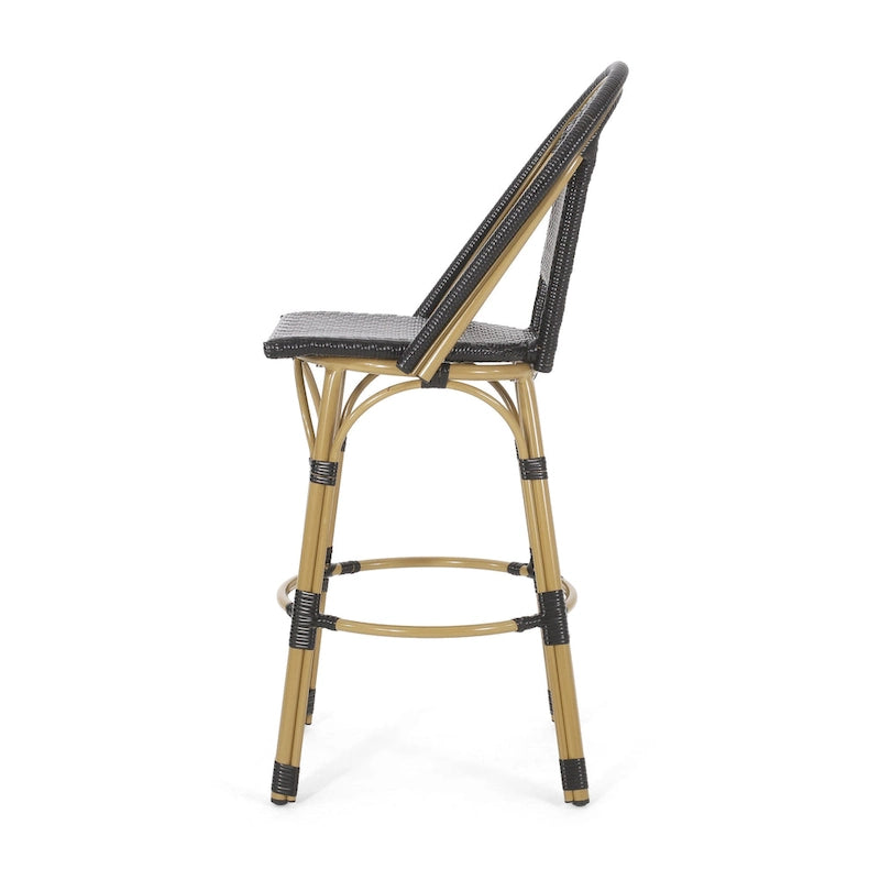 29,5 Tabourets de bar français en rotin synthétique et aluminium pour extérieur, lot de 2