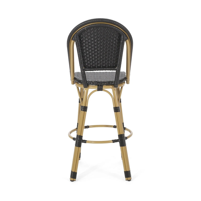 29,5 Tabourets de bar français en rotin synthétique et aluminium pour extérieur, lot de 2