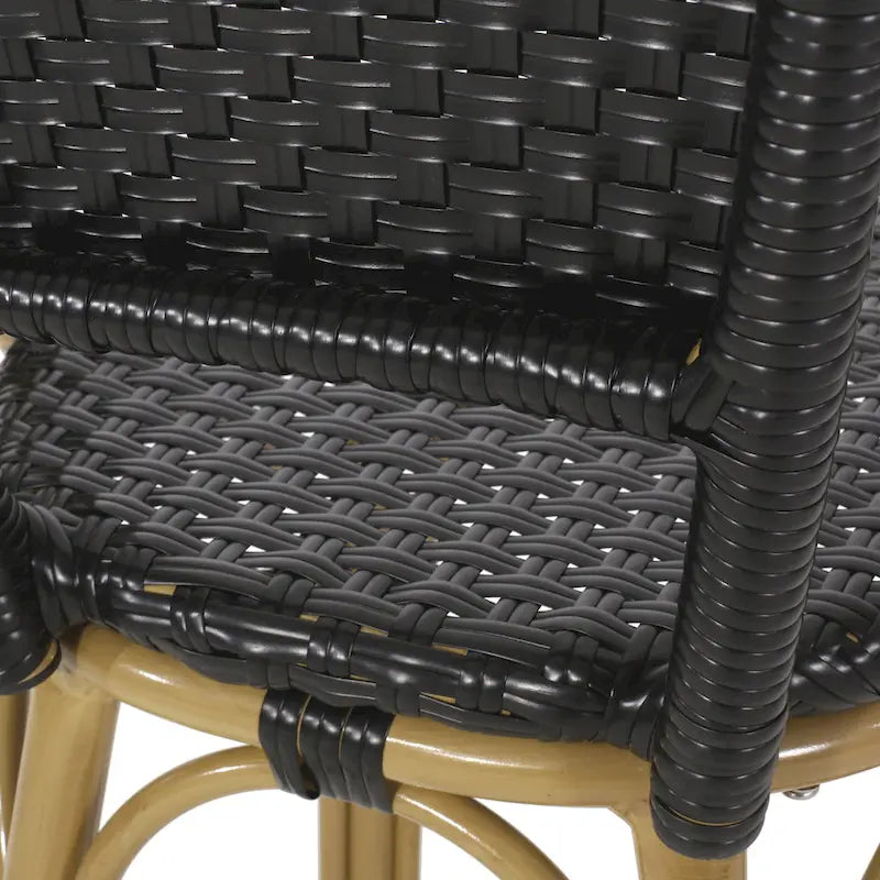 29,5 Tabourets de bar français en rotin synthétique et aluminium pour extérieur, lot de 2