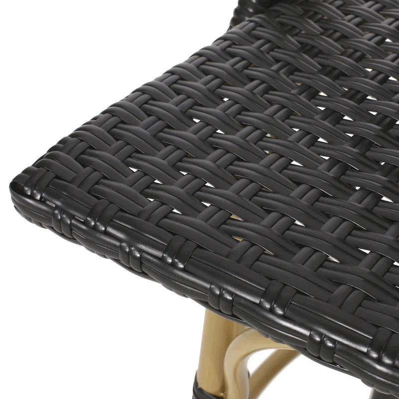 29,5 Tabourets de bar français en rotin synthétique et aluminium pour extérieur, lot de 2