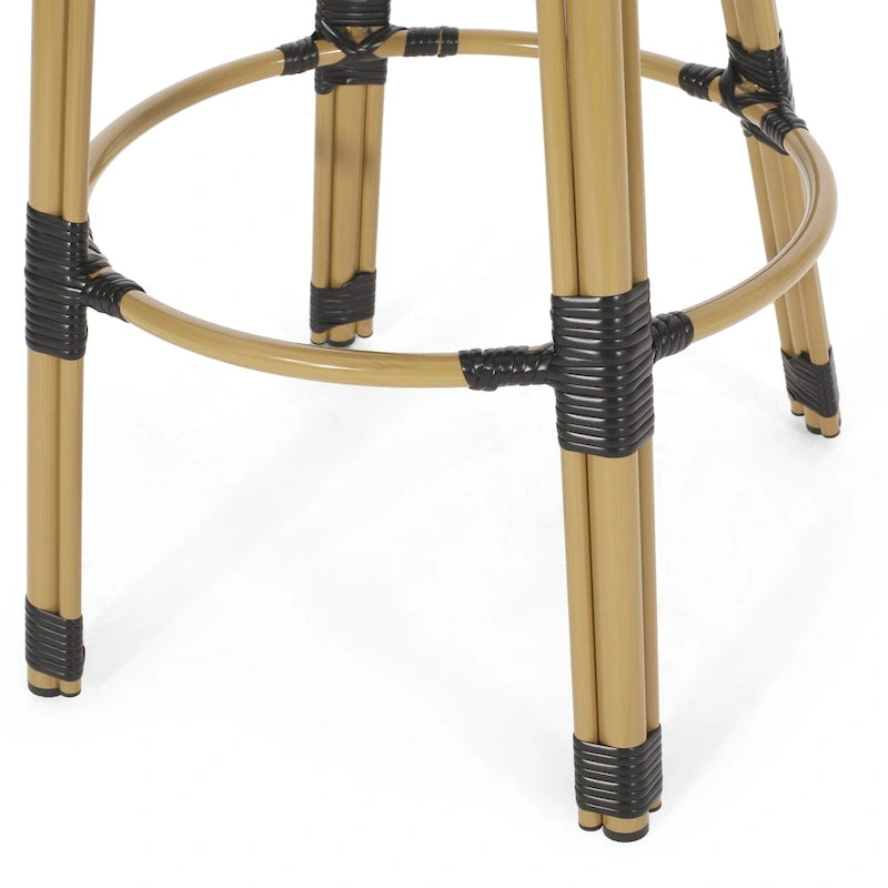 29,5 Tabourets de bar français en rotin synthétique et aluminium pour extérieur, lot de 2