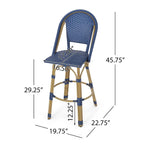 29,5 Tabourets de bar français en rotin synthétique et aluminium pour extérieur, lot de 2