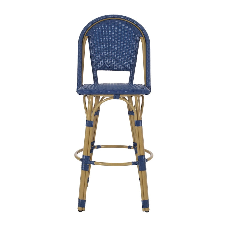 29,5 Tabourets de bar français en rotin synthétique et aluminium pour extérieur, lot de 2